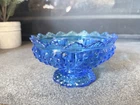 Vintage FENTON Colonial Blue Hobnail Glass Six-Candle Holder Pedestal Bowl EUC