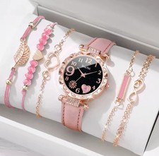 🌸Kinder Uhr Set Mädchen – Rosa Armbanduhr + 4 Armbänder, Schöne Mädchen Uhr🌸