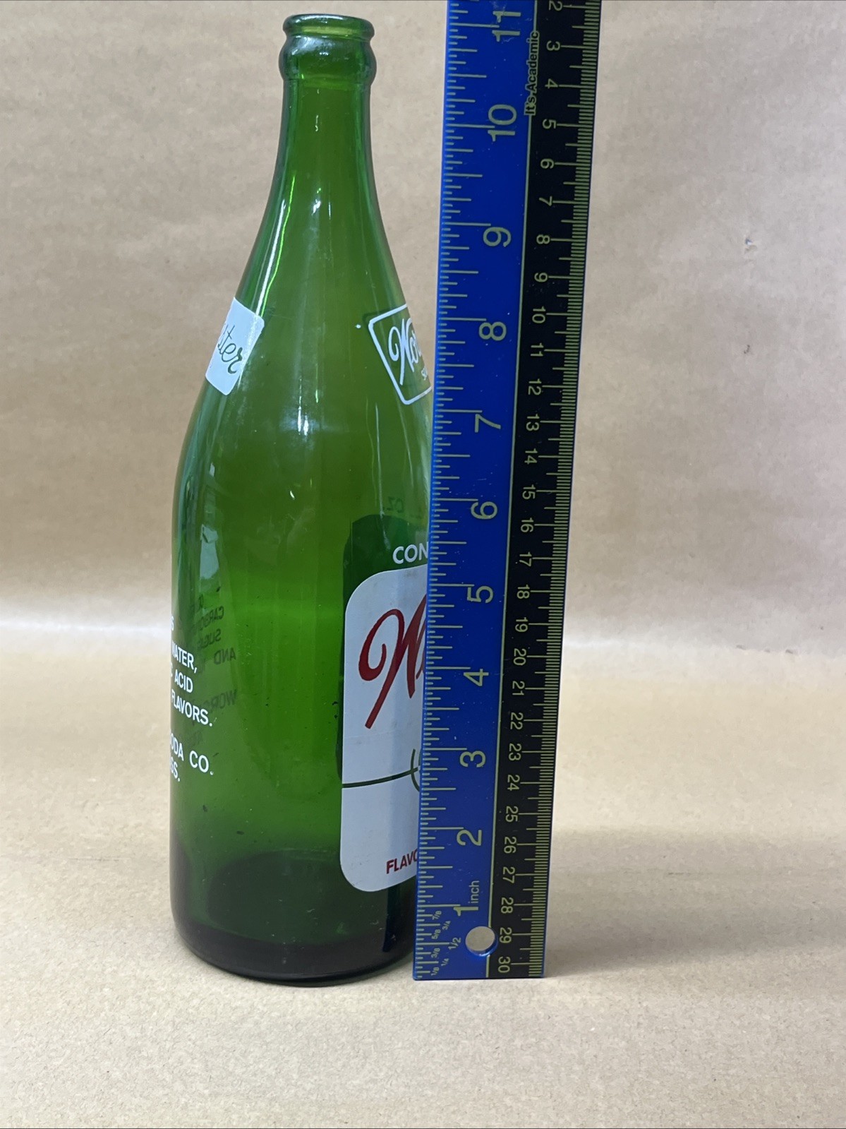 Worcester Soda Co.  Ware, Mass MA  Pint 12 Oz 11” Big Cola Bottle Green