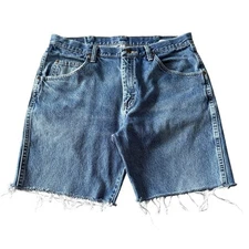 Wrangler Cut Off Denim Jean Shorts Mens 34 Blue Jorts Faded Grunge 8" Tag 35