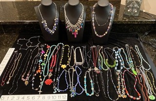 Preowned Lot Of 41 Handmade Artisan Bead & Glass Necklaces & More Multicolors
