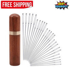 25PCS Large Eye Sewing Needles Set Easy Thread Embroidery With Wood Needle Case