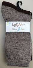 2 Pair Pack LEGALE Pillow Sole Bamboo Rayon Crew Socks Brown Solid Women's 9-11