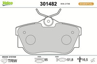 Bremsbelagsatz Scheibenbremse Hinten Valeo 301482 FÜR VW BremsbelÄGe Belagsatz