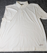 GREG NORMAN Play Dry Polo Golf Shirt Shark Men's Large Short Sleeve EUC White