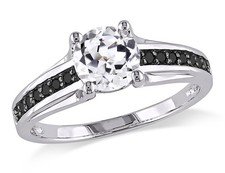 1.38 Carat ctw Lab-Created White Sapphire Ring Sterling Silver Black Diamonds