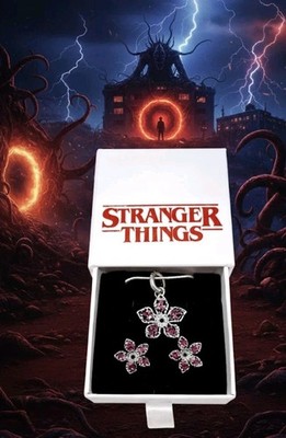 Stranger Things Schmuck Set 925 Silber Demogorgon Kette & Ohrringe Zirkonia NEU