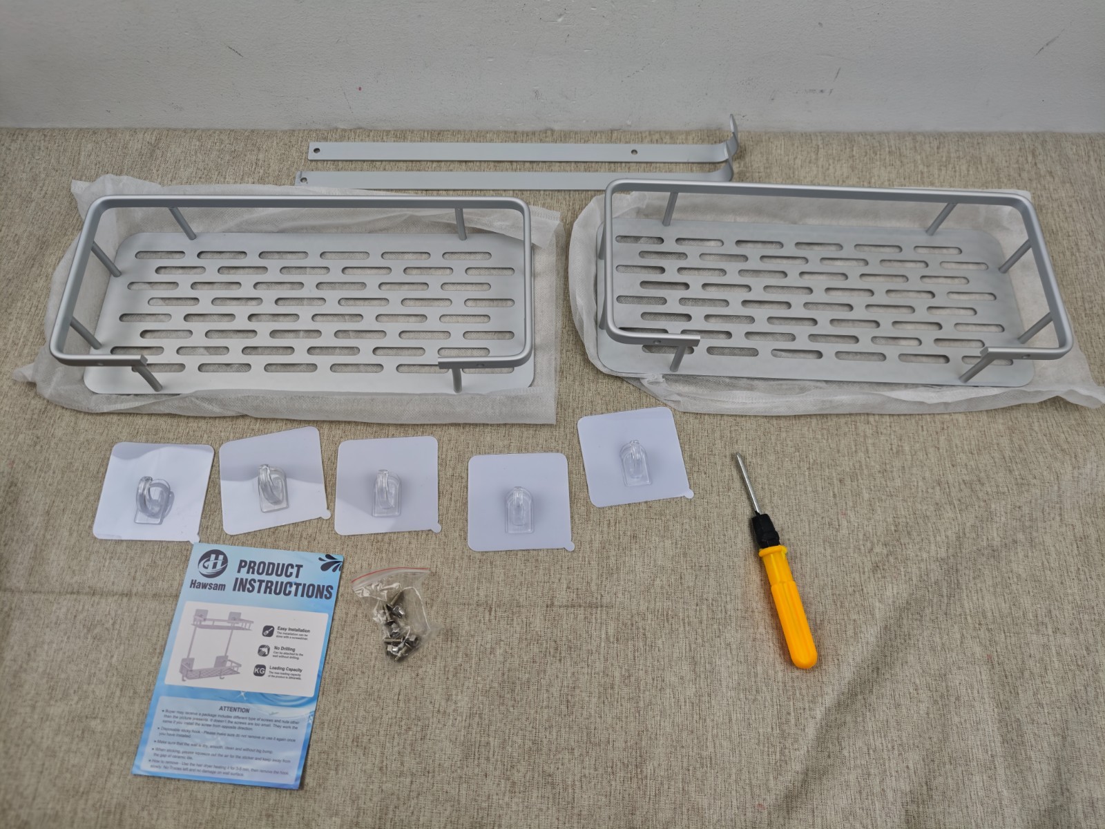 Hawsam Shower Caddy No Drilling, 2 Tier Bathroom Shelf with Stickers, Non Rust A