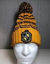 Harry Potter Hufflepuff Beanie Hat with Emblem Yellow Black Striped  Knit Cap