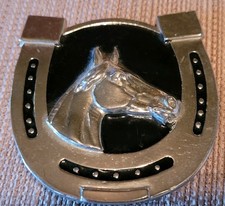 Horse Head Lucky Horseshoe Cowboy Western Race Track Metal Belt Buckle Vintage