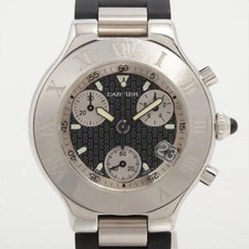 Cartier Chrono Scuff 21 W10125U2 SS SS & Rubber QZ Black Dial