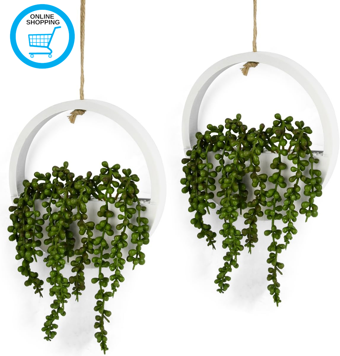 2 Pack Hanging Plant Artificial Succulents, Fake String of Pearls Plant in Pot,