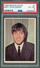PSA 6 - 1964 The Beatles Color Topps Graded Card - Meet John Lennon #1