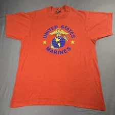 Vtg 1980s US MARINE CORPS T SHIRT EGA Single Stitch Screen Stars Sz Lrg USMC Red