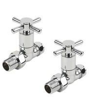 Chrome Minimalistic Straight Towel Warmer Valve  Pair 15mm Traditional Retro Sty