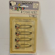 Vintage Snoopy Baby Diaper Pins Peanuts Danara Stainless Steel Rustproof 4 NIP