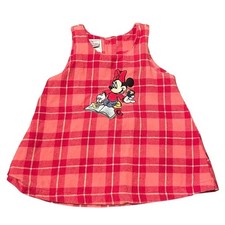 Vintage Disney Store Minnie Mouse Jumper Dress Kids 12M Pink Red Plaid Flannel