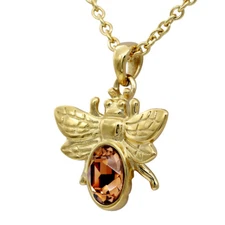 18k GOLDEN BEE NECKLACE WITH LIGHT SMOKED TOPAZ CRYSTAL BY CONTROSE