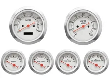 MOTOR METER RACING Classic White 6 Gauge Set Electrical Speedometer MPH °F PSI