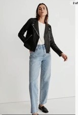 $525 New Madewell Black Leather Moto Biker Motorcycle Jacket Size Xs E0488
