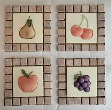 Set 4 pz decori frutta dipinti a mano 10x10 cm ceramica