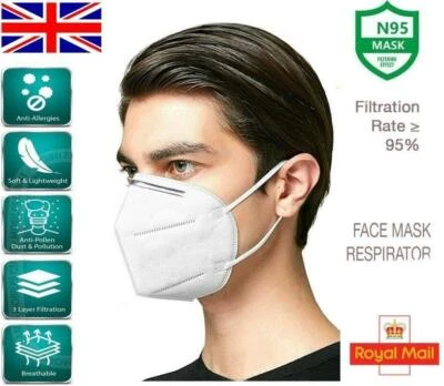 KSL FFP2 N95 FACE MASKS, POLLEN, DUST PROTECTION, NON MEDICAL SURGICAL, 1 - 50 PCS