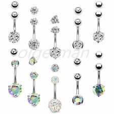 10 pcs Stainless Steel Belly Button Ring CZ Dangle Navel 14G Piercing Jewelry