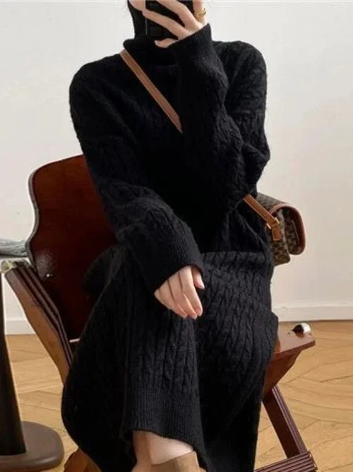 OFF WHITE Maglione donna abiti casual collo alto sciolto caldo pullover abito lungo vestiti