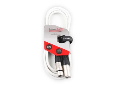 Stagecore weiß 3m hochwertiger Stecker auf Buchse symmetrisch XLR Mikrofonkabel
