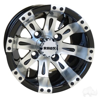 Set of 4, Wheels, RHOX Vegas, Machined w/Black w/ Center Cap, 10x7 ET-25