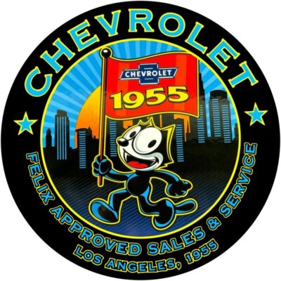 1955 Chevrolet Felix the Cat Theme NEW Steel Sign: 24'' Dia. Round Made in USA