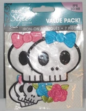 Next Style Iron On Appliques Value Pack 7 Pieces Skulls & Flowers Fashion Art