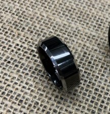Free Engraving - 8mm Tungsten Carbide Black with Silver Edge Wedding Band Ring