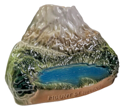 Jim Beam Mt. St. Helens Ceramic Liquor Decanter Empty has Ash Tube, No Top