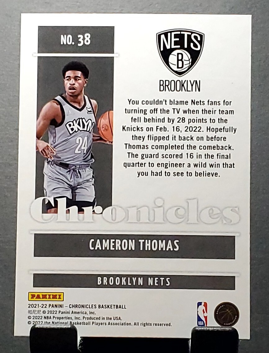 2021-22 Panini Chronicles #38 Cameron Thomas RC NETS Rookie card