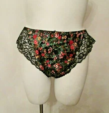 Myonne Poly Satin Shimmer Black Floral Lace Front High Cut Tap Granny Panty M/L