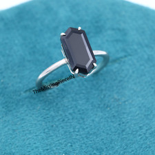 925 Sterling Silver Natural Black Onyx Hexagon Cut Ring, Women's Ring Jewelry