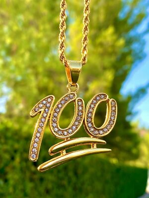 100 Pendant Chain Gold Necklace Iced Out Jewellery rapper shiny