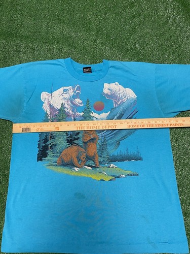 Camicia vintage Grizzly Bear Nature blu uomo taglia X-Large Habitat MACCHIATA anni '90 - Foto 12 di 15
