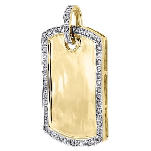Diamond Dog Tag Pendant Mens 10K Yellow 
