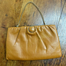Vintage Harry Levine HL USA Butterscotch Leather Gold Tone Chain Handbag Clutch