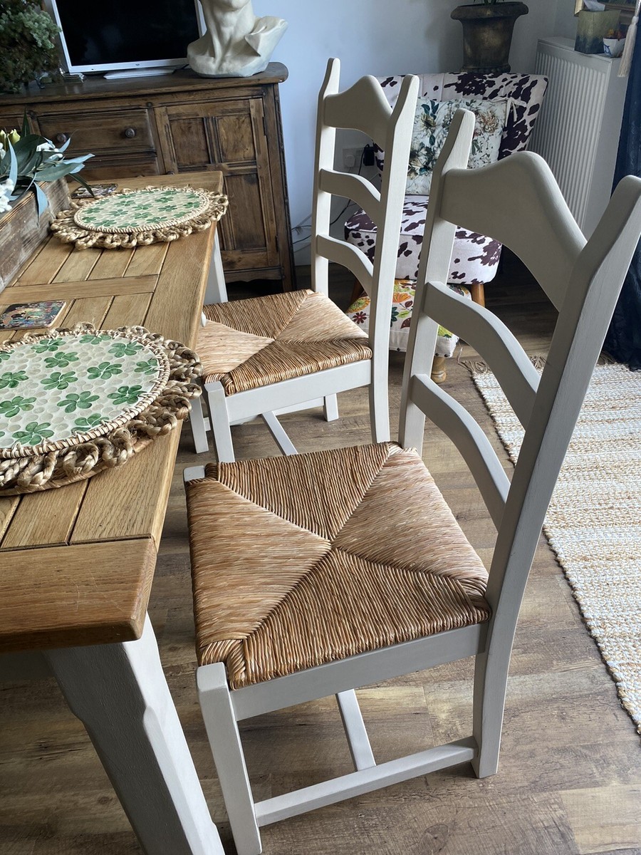 X Wooden Country Kitchen Dining Chairs With Rush