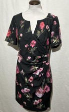 New Adrianna Papell Black w Floral Pattern Occasion Cocktail Dress sz 10P