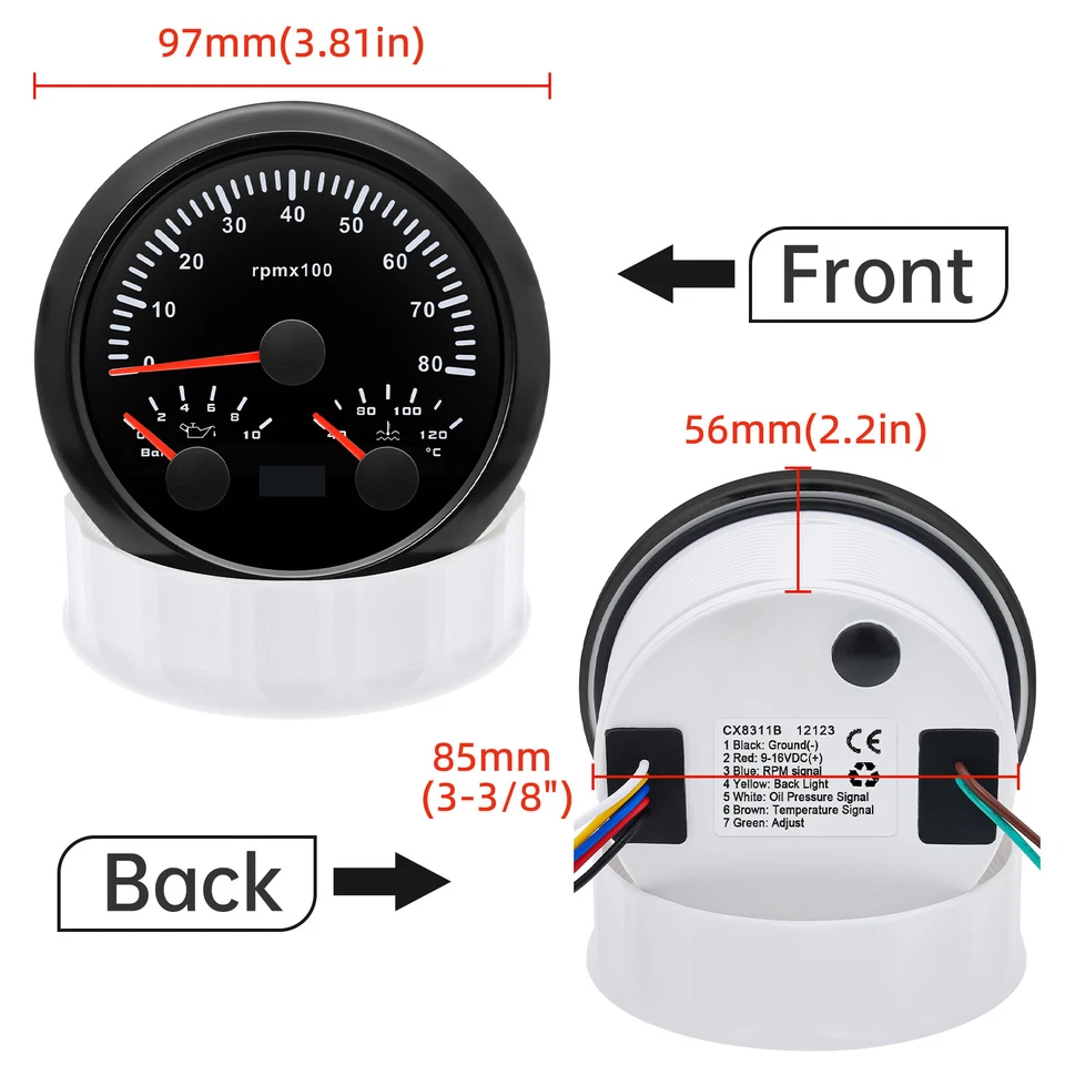 2 Gauge Set 85mm GPS Speedometer 200KM/H/Tacho/Fuel/Oil/Temp/Volt with Sensor - Image 4 of 4