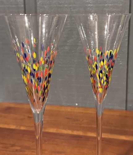 Confetti Champagne Flute Glasses Art Glass 11” - Picture 13 of 13