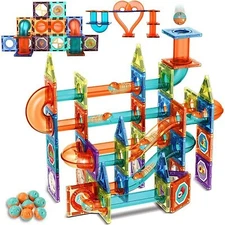 Zummy 49 Pieces Magnetic Tiles Marble Run Game with LED Ball