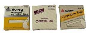 Vintage Avery & Office Essentials Typing Correction Tape Assorted Sizes 3 Boxes