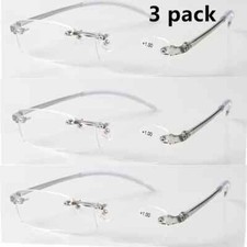 3 PACK TR90 Reading Glasses Elastic Transparent Rimless Flexible Eyeglasses