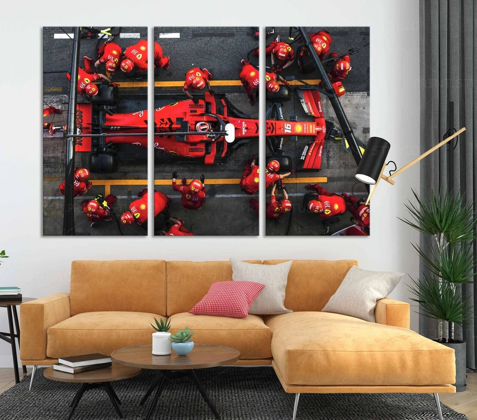 Racing red car canvas or poster print Supercar Formula 1 wall decor Pit stop art - Image 2 of 4