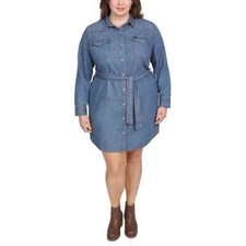 Wrangler Women's Long Sleeve Western Snap Front Denim Shirt Dress Blue Size XXL